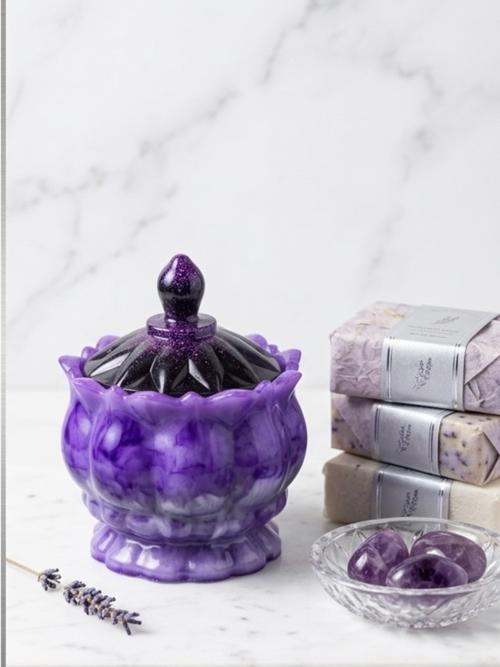 Purple Marble Ceramic Jar with Lid